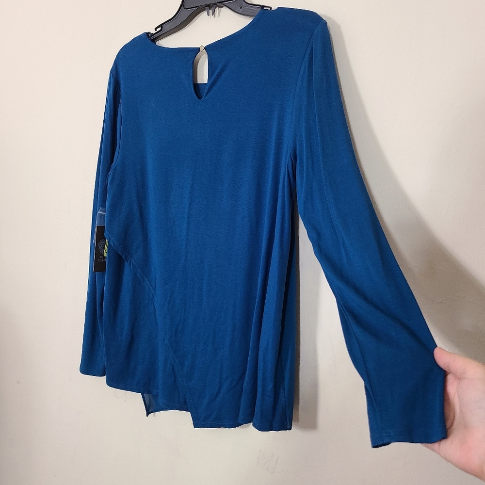 Vince Camuto Blue Asymmetrical Womens M Long Sleeve‎ Blouse Top NWT $79 - Picture 7 of 9